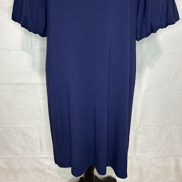 LILLY PULITZER LINDELL Sz Small Navy Viscose Stretch Shirt Dress Bubble Sleeves - Picture 3 of 9